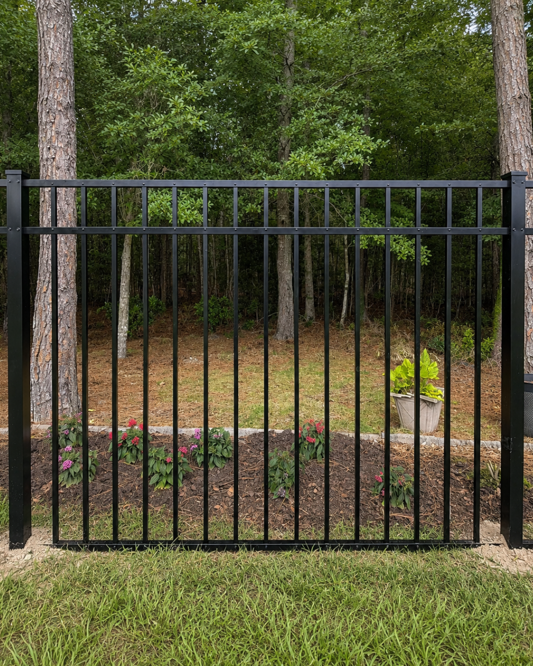 Black aluminum fence section for a Northeast Florida home