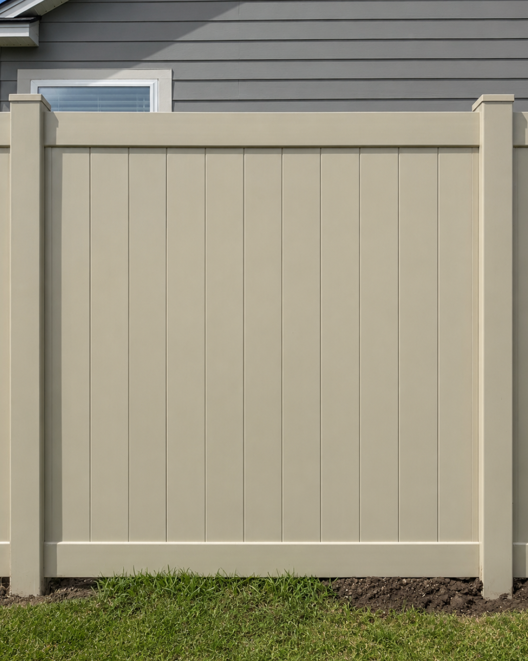 Tan vinyl privacy fence section for a St. Augustine, FL yard